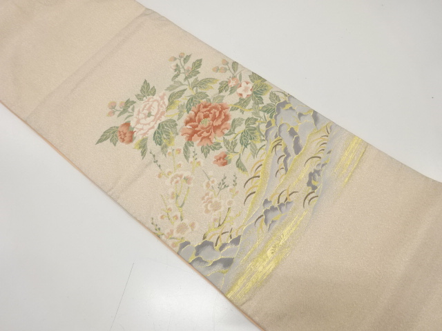 JAPANESE KIMONO / ANTIQUE FUKURO OBI / SILK / WOVEN PEONY